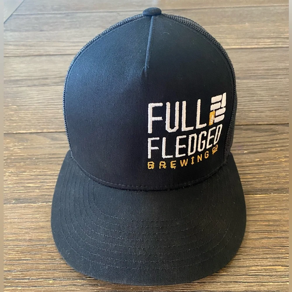 Full Fledged Brewing Co Trucker Hat Snap Back Black NEW Iowa Craft Brewery Beer